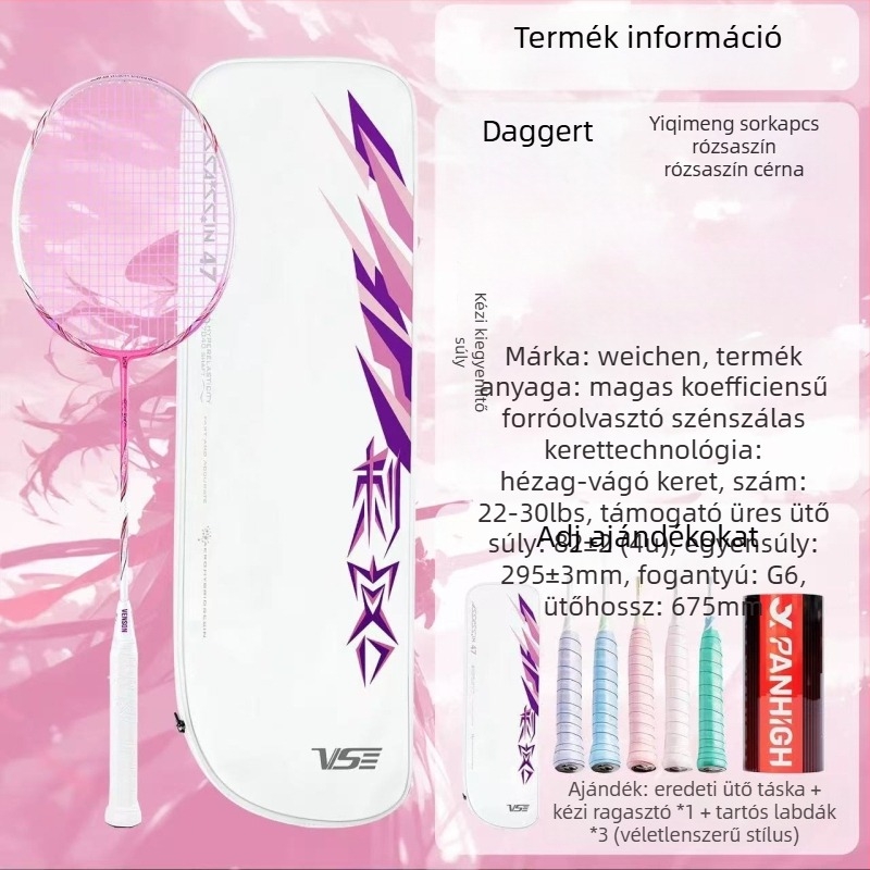 Weichen Assassin tollasütő, teljes szénkeret, ultrakönnyű modell, támadó jellegű, súly 95–100 g, fogantyú vastagsága G5