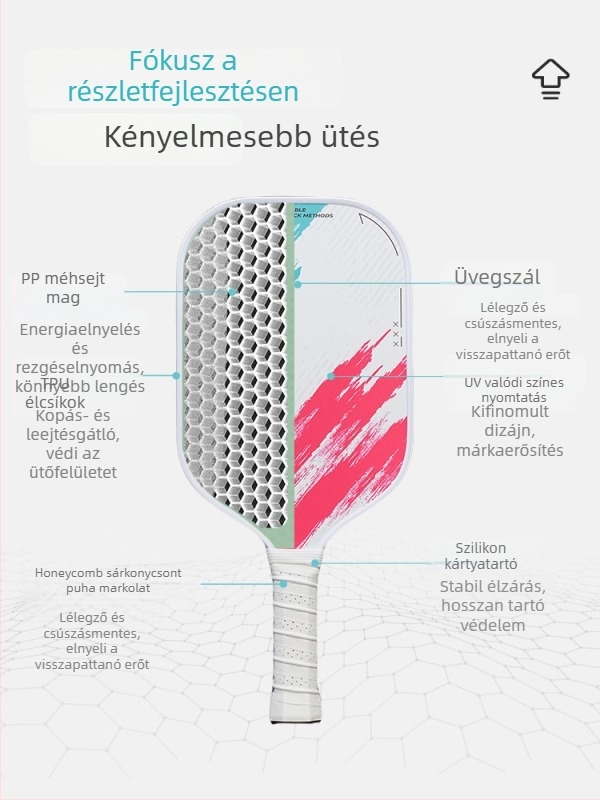Üvegszálas pickleball ütő, PP méhsejt maggal, edzésre, egy ütő készlet