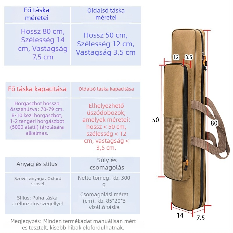 40–80 cm-es mini horgászbot táska, egyrétegű vagy kétszintes kialakítás, Oxford anyag
