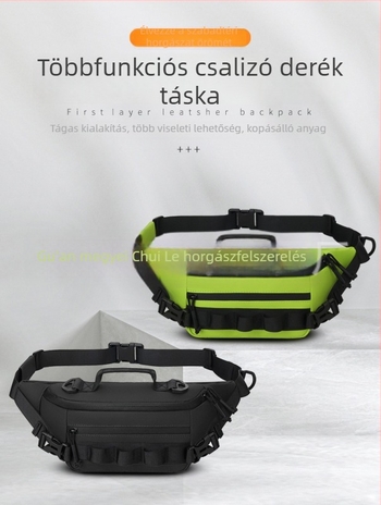 Horgász övtáska, vízálló, multifunkcionális, rekeszek a csalihoz, damilhoz és felszereléshez — anyag: nylon