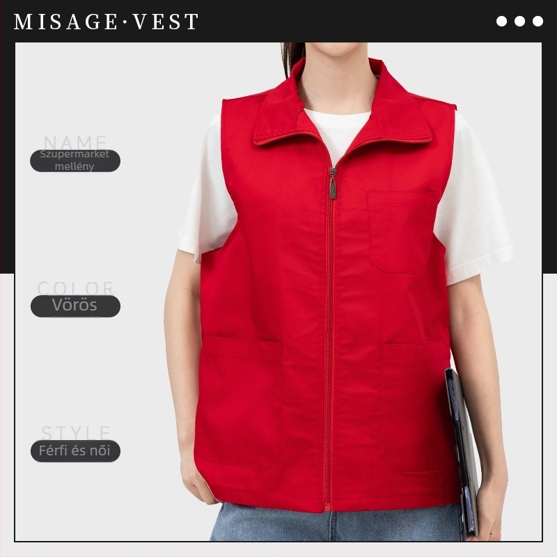 Munkaruha mellény corduroy pamut – Slim-fit, Turn-Down gallér, dupla zárású gomb, oldalsó zsebek