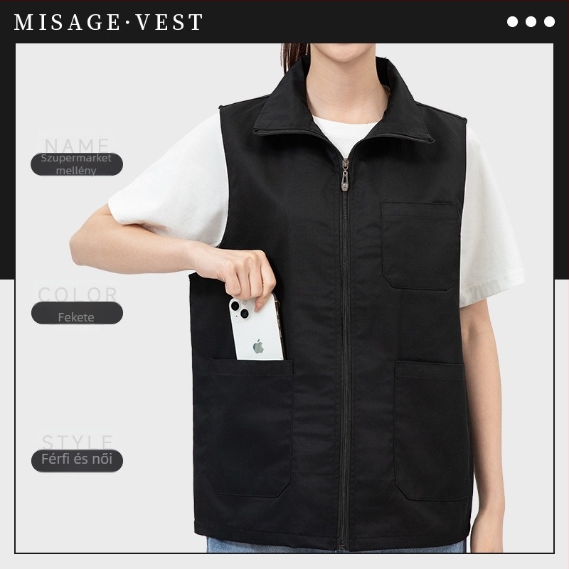 Munkaruha mellény corduroy pamut – Slim-fit, Turn-Down gallér, dupla zárású gomb, oldalsó zsebek