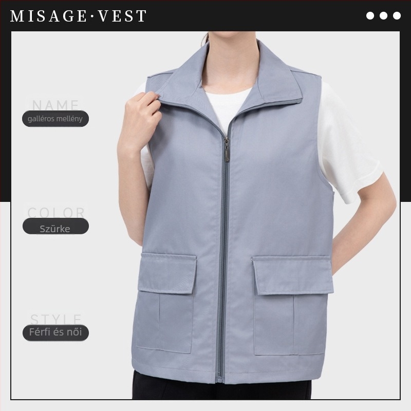 Munkaruha mellény corduroy pamut – Slim-fit, Turn-Down gallér, dupla zárású gomb, oldalsó zsebek