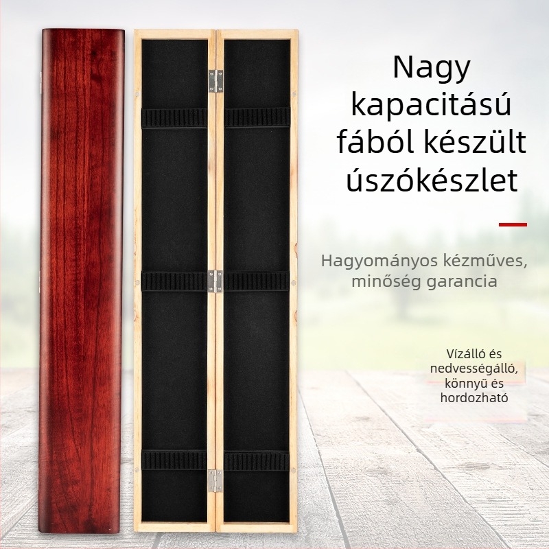 Fából készült horgász úszó doboz – hosszabbított változat, Paulownia fa, masszív, többfunkciós, nagy kapacitás