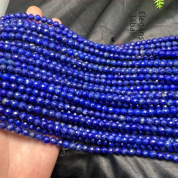 Lapis lazuli gyöngyök, 128-arcú focilabda-facetált, kerek, félkész DIY gyöngyök