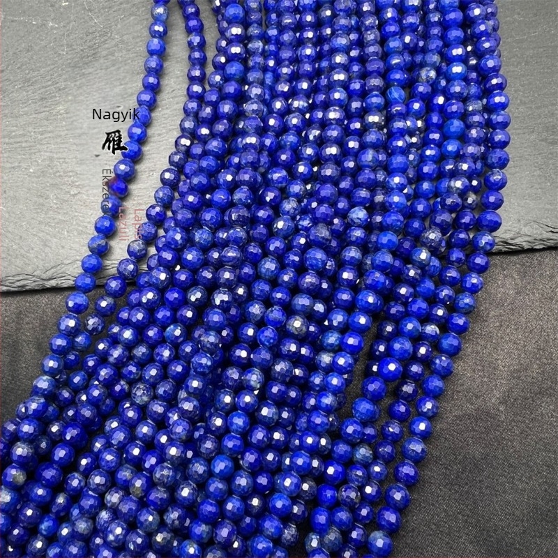 Lapis lazuli gyöngyök, 128-arcú focilabda-facetált, kerek, félkész DIY gyöngyök