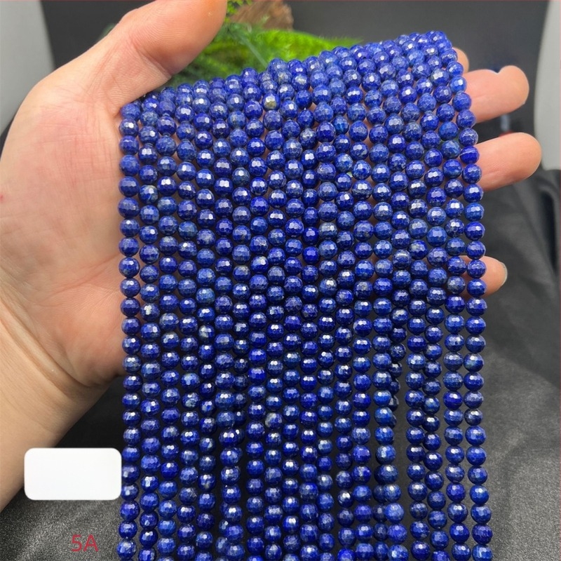 Lapis lazuli gyöngyök, 128-arcú focilabda-facetált, kerek, félkész DIY gyöngyök