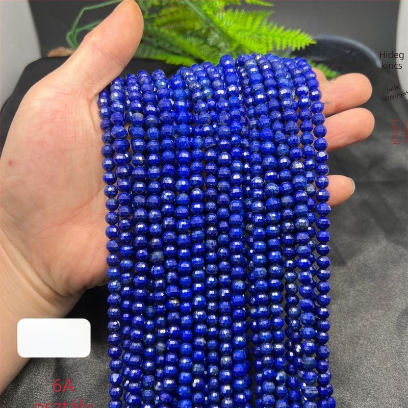 Lapis lazuli gyöngyök, 128-arcú focilabda-facetált, kerek, félkész DIY gyöngyök