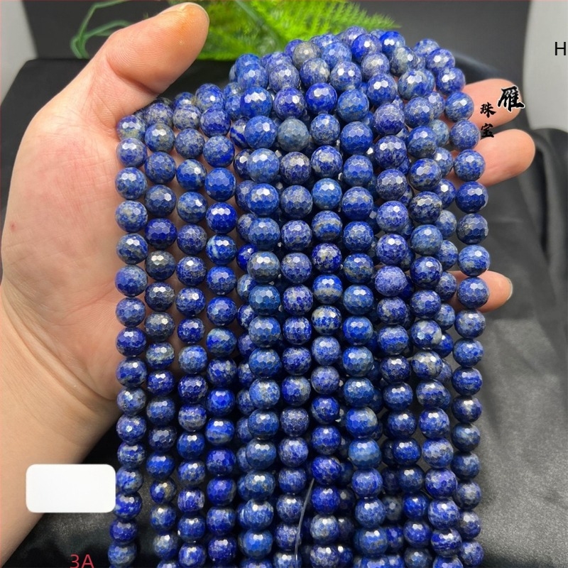 Lapis lazuli gyöngyök, 128-arcú focilabda-facetált, kerek, félkész DIY gyöngyök