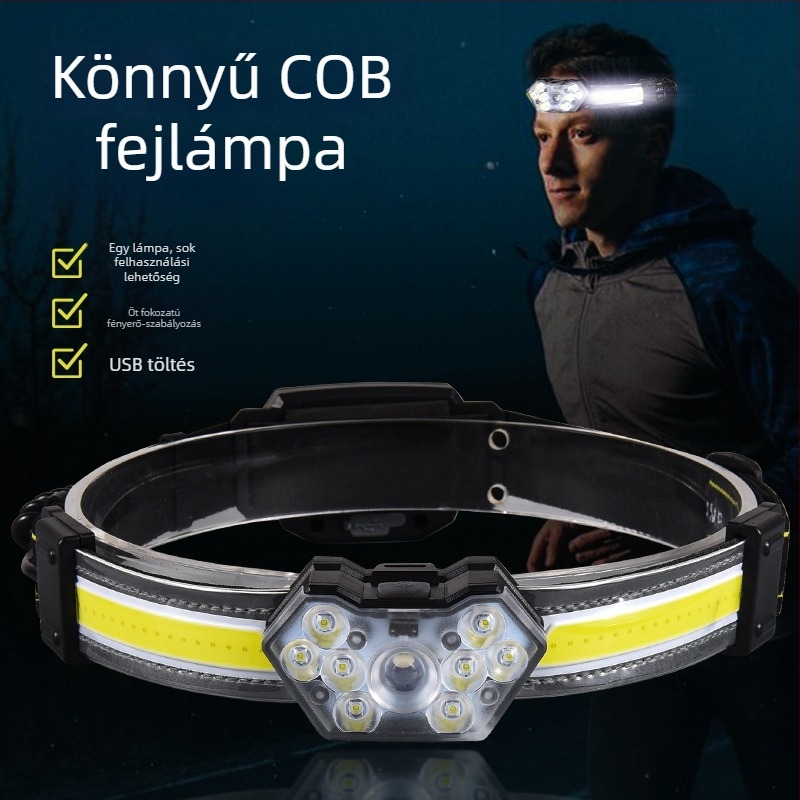 LED fejlámpa, újratölthető 15W, 1200mAh, kültéri világítás, fénysugár 100–200 m