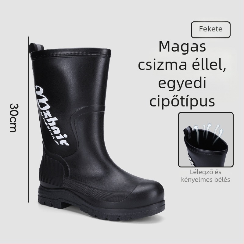 Férfi esőcsizmák, csúszásmentes, vízálló, magas szárú, plüss belsővel, EVA talp