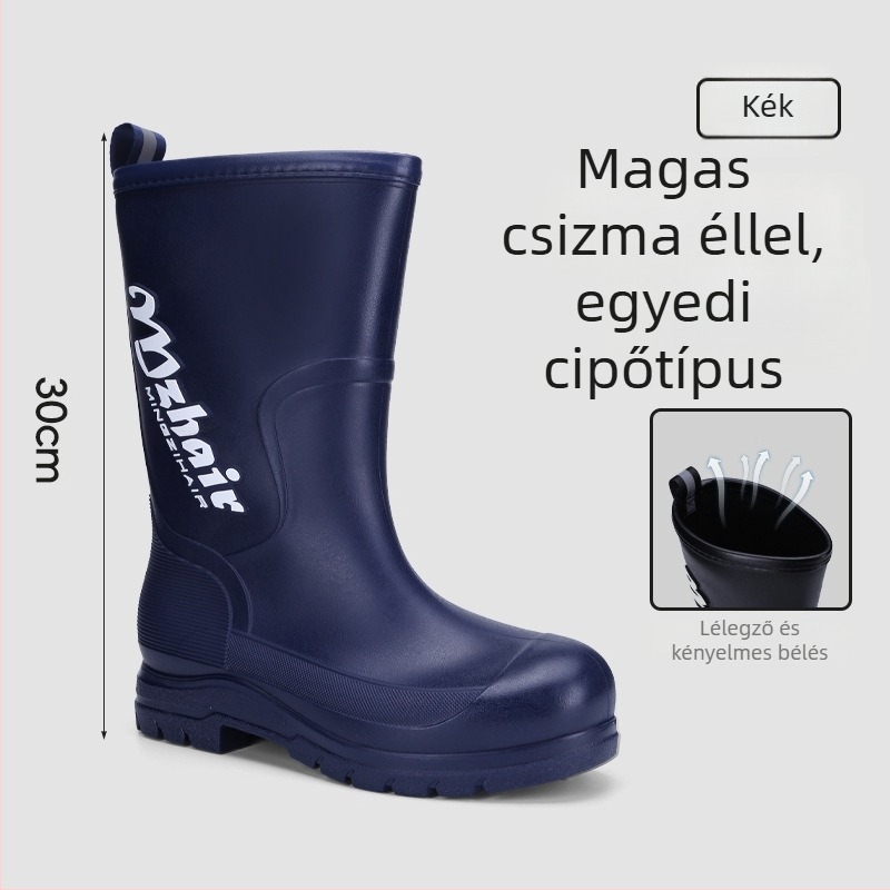 Férfi esőcsizmák, csúszásmentes, vízálló, magas szárú, plüss belsővel, EVA talp