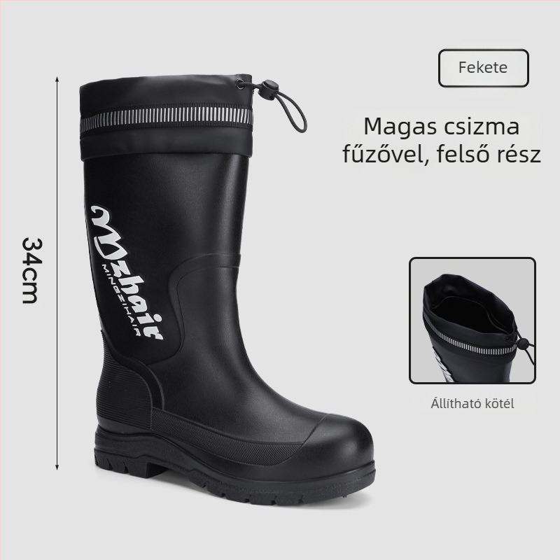 Férfi esőcsizmák, csúszásmentes, vízálló, magas szárú, plüss belsővel, EVA talp