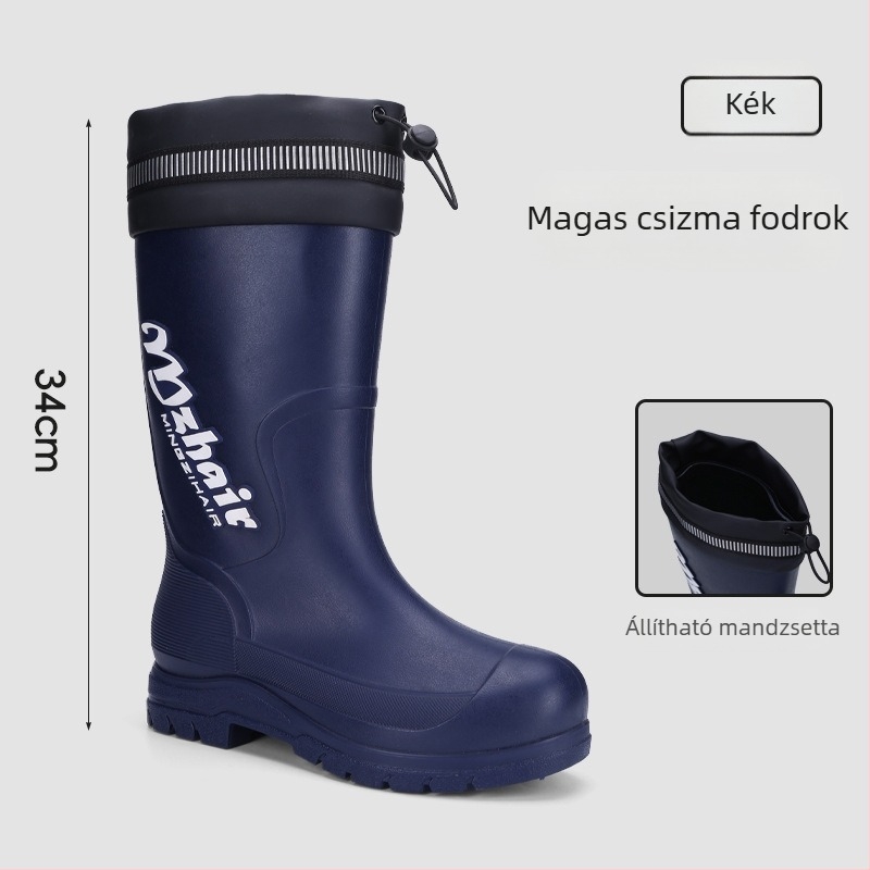Férfi esőcsizmák, csúszásmentes, vízálló, magas szárú, plüss belsővel, EVA talp