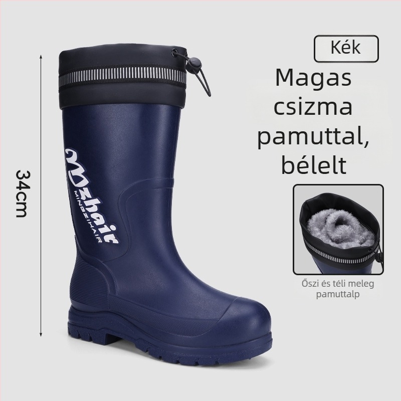 Férfi esőcsizmák, csúszásmentes, vízálló, magas szárú, plüss belsővel, EVA talp
