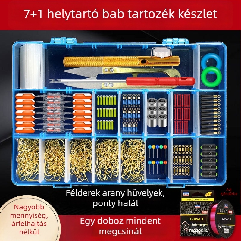 Karpi horgászfelszerelés-készlet — horogkészlet, ólomszegélyek, space beans, tömeges damil