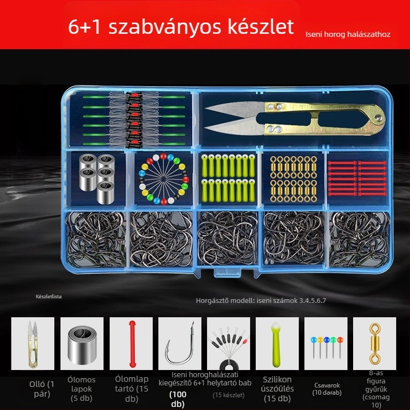 Karpi horgászfelszerelés-készlet — horogkészlet, ólomszegélyek, space beans, tömeges damil