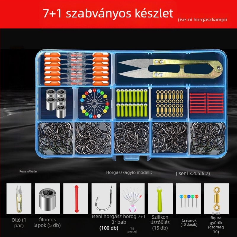 Karpi horgászfelszerelés-készlet — horogkészlet, ólomszegélyek, space beans, tömeges damil