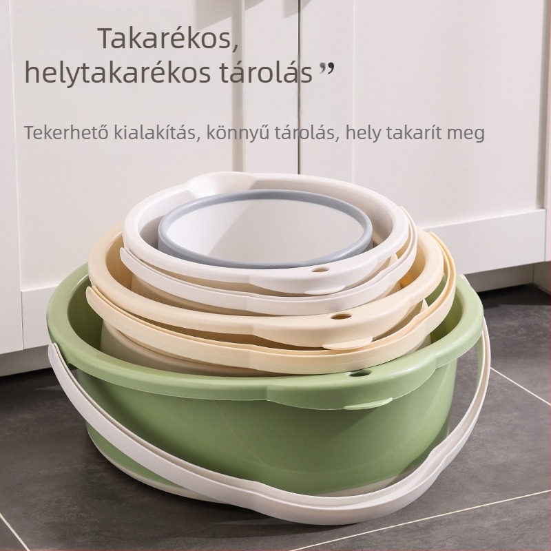 Összecsukható vízvödör kempingezéshez — TPE anyag, kerek forma, aktív fogantyú, hideg és forró vízhez alkalmas