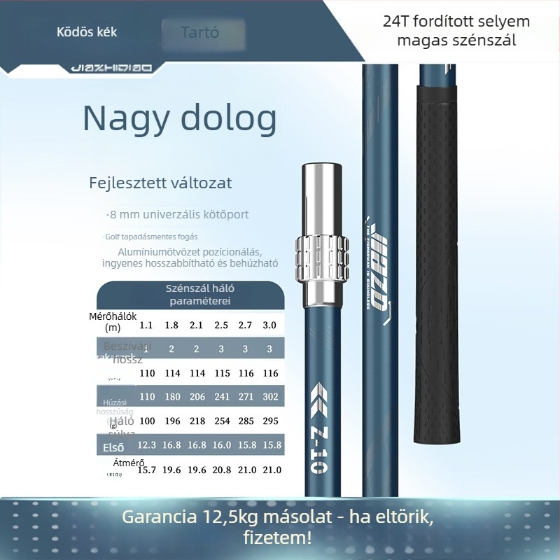 Szénszálas horgász hálóbot készlet teleszkópos nyele és hálófejjel – teljes készlet, vékony szemű háló