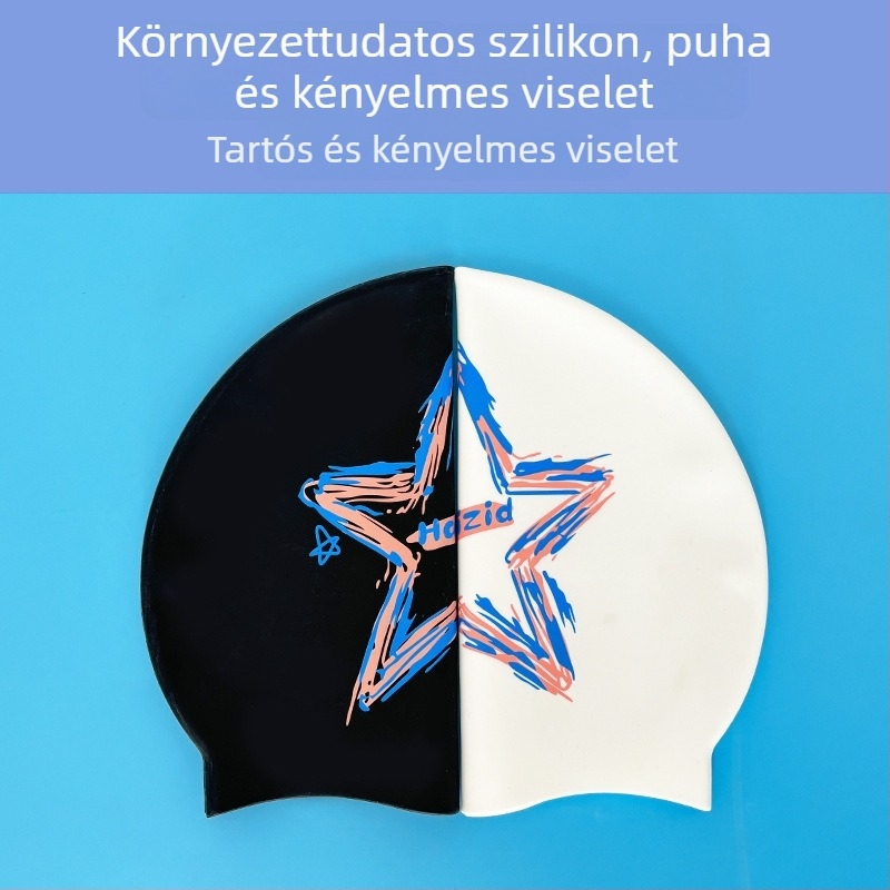 Szilikon úszósapka fülvédővel, vízálló, kényelmes felnőtteknek hosszú hajúak számára, geometrikus mintázat