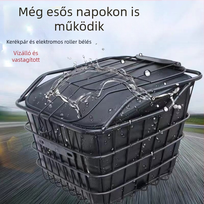 Kerékpár első kosárba illő táska, bőr, vízálló, 5 L kapacitás, modell 123