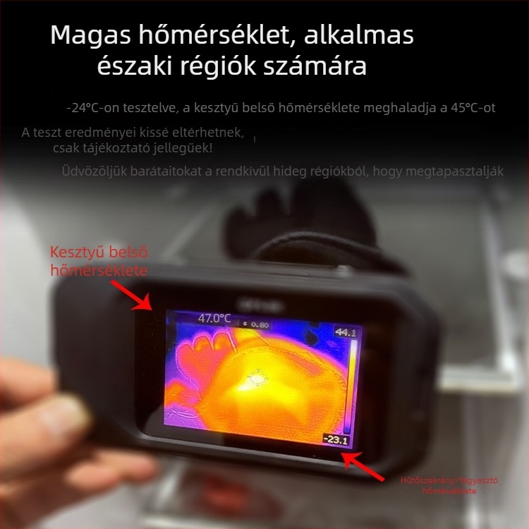 Kétoldalas töltésű felmelegítő kesztyű háromfokozatú intelligens hőmérséklet-szabályozással a tenyerén, ujjaikon és a kéz hátsó részén – meleg motoros használathoz
