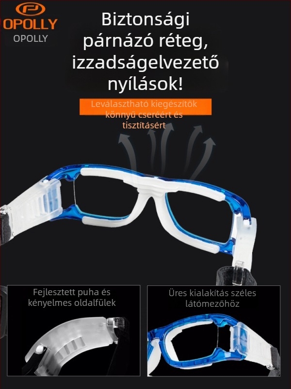 OPOLLY L006 Sport szemüveg, myopia-kompatibilis PC keret, uniszex, cserélhető lencsék, levehető karok