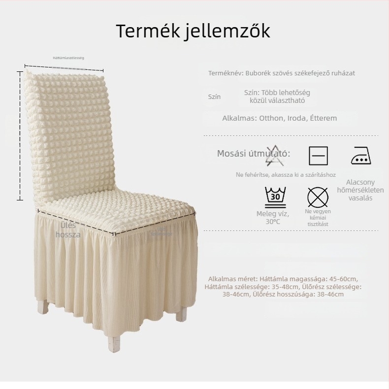 Buborékfonalból készült székhuzat, szabálytalan alakú, skandináv stílusú, dekoratív és karcolásálló