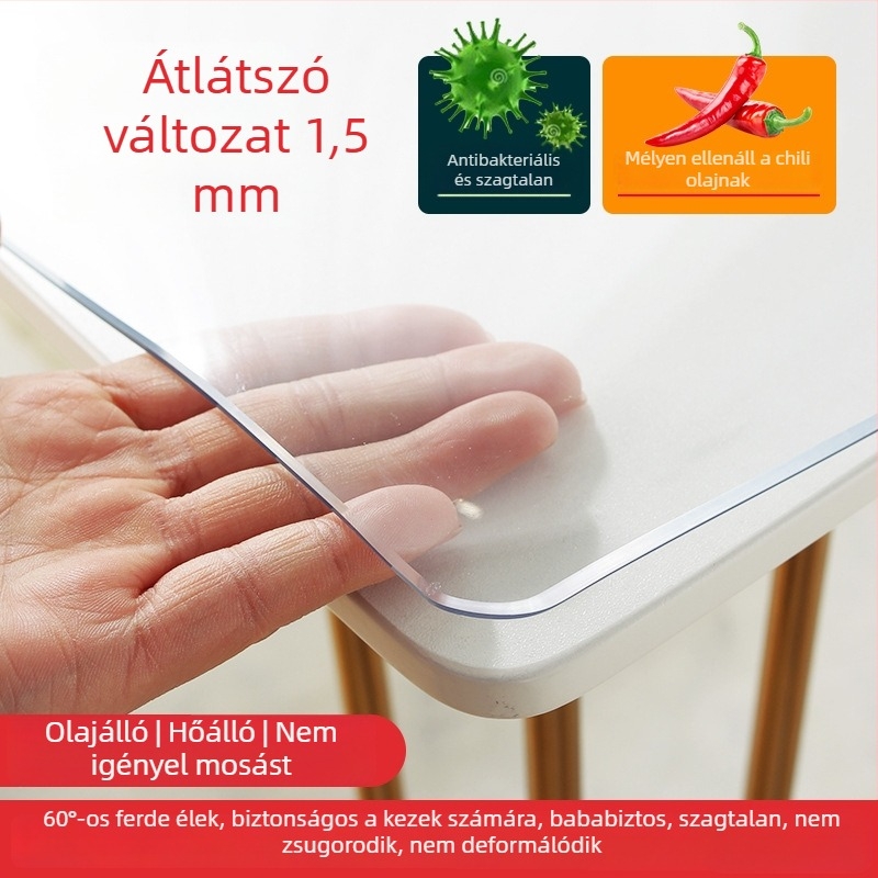 Átlátszó PVC asztal alátét, vízálló, olajálló, hőálló, csúszásmentes, könnyen tisztítható