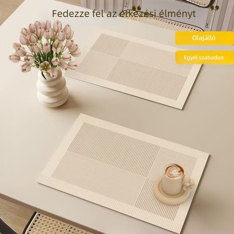Wabi-Sabi stílusú bőr asztalterítő, vízálló és olajálló, hőálló téglalap alakú, csíkos és geometrikus mintázatú