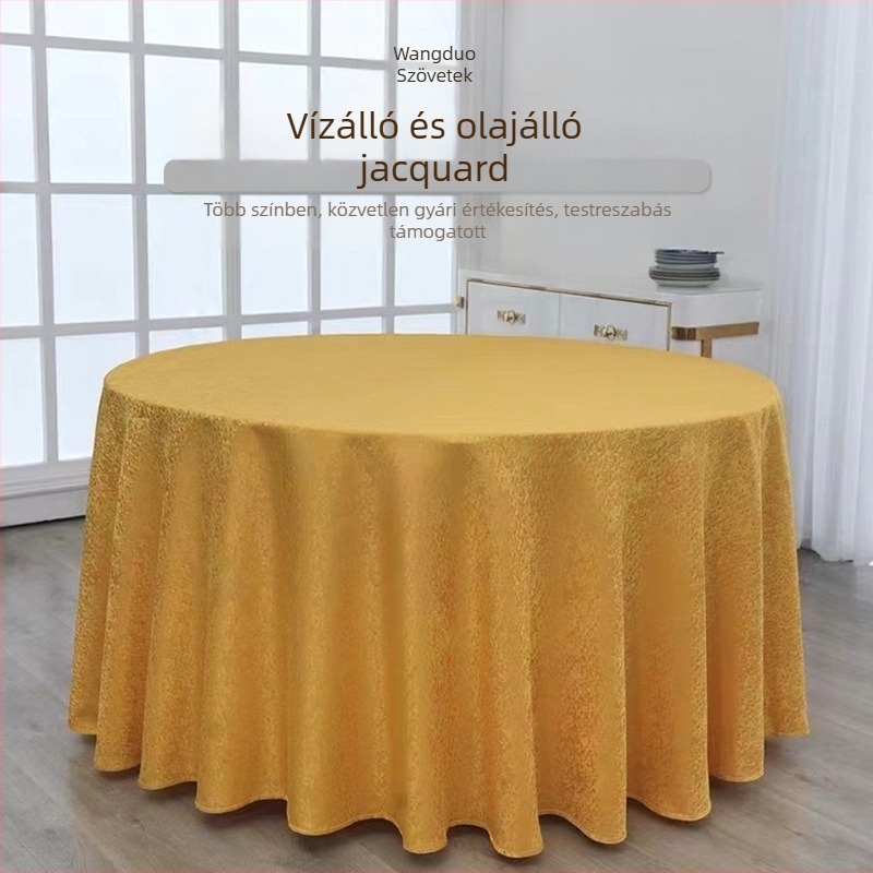 Szállodai körasztalterítő poliészterből, vízálló és olajálló, vastag Jacquard szövés