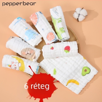 Hatretegű baba géz törölköző, töltet: tiszta pamut, anyag: szuper rost, minta: állatok, alkalmas 1–3 éveseknek