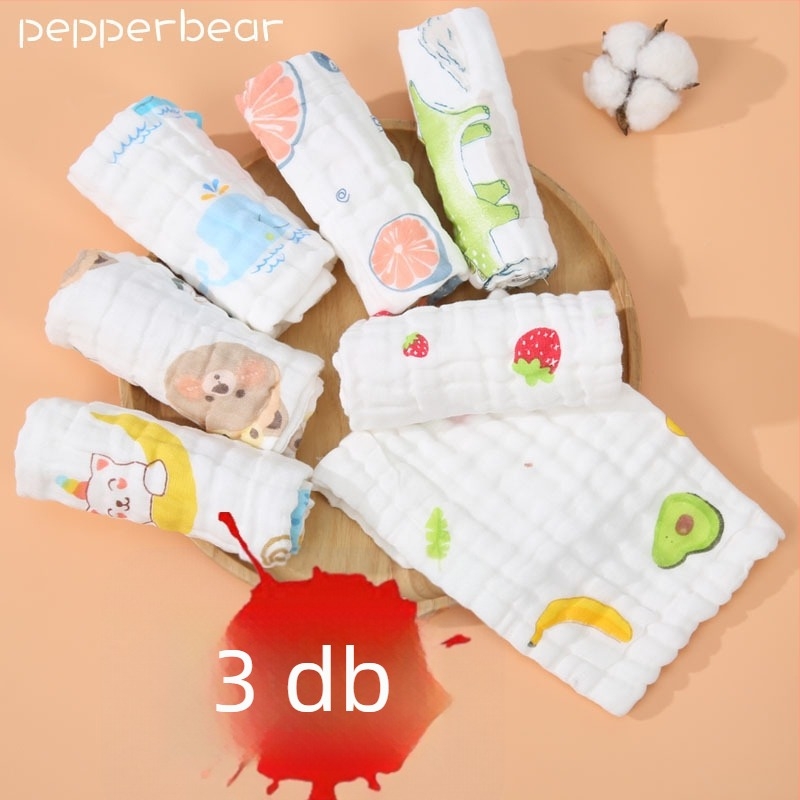 Hatretegű baba géz törölköző, töltet: tiszta pamut, anyag: szuper rost, minta: állatok, alkalmas 1–3 éveseknek