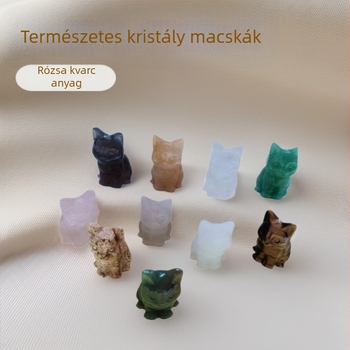 Por kristály macskafigura, természetes kristályszobor, modern minimalista állat dekoráció, PP zacskós csomagolás