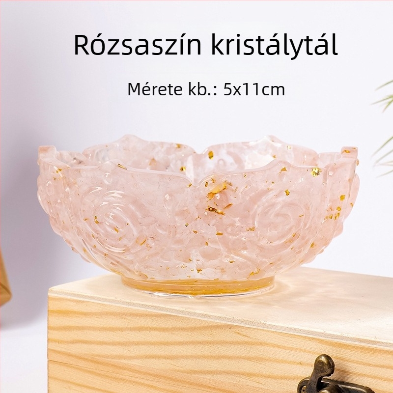 Természetes kristály lótusz tál, kincses tál, gyantás kristály kavics díszítő elem és karkötő tároló doboz