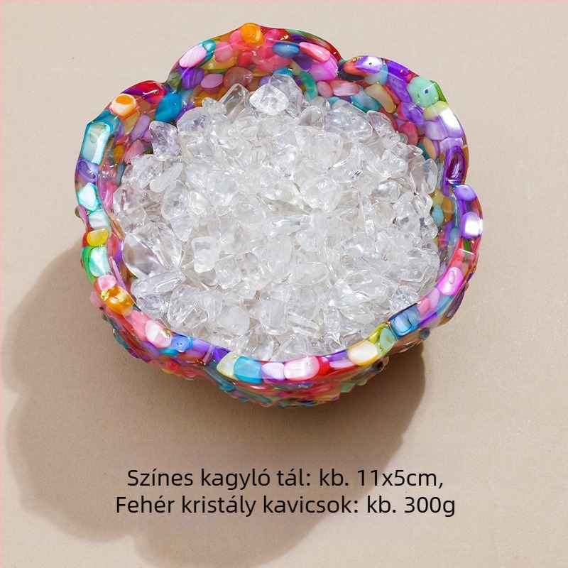 Természetes kristály lótusz tál, kincses tál, gyantás kristály kavics díszítő elem és karkötő tároló doboz