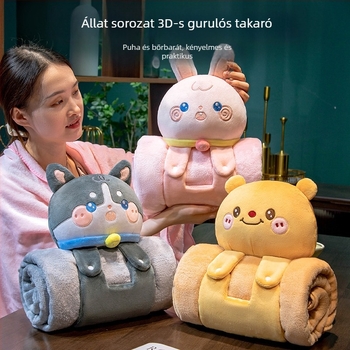 Rajzolt kapibara rolatakaró párnával, 3D flanel takaró irodai pihenéshez, összehajtható, nőknek