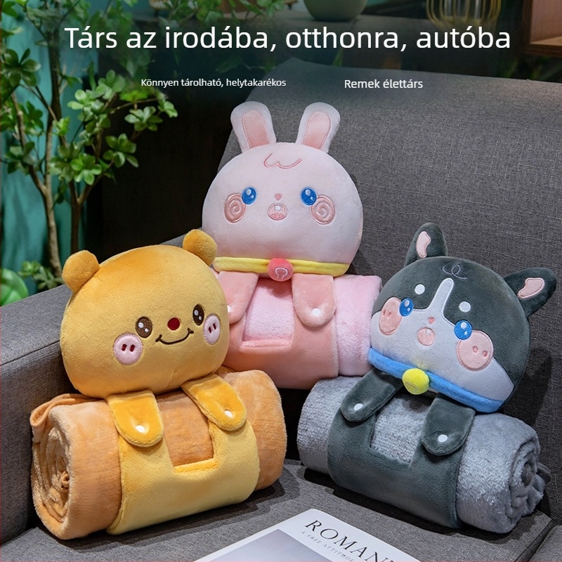 Rajzolt kapibara rolatakaró párnával, 3D flanel takaró irodai pihenéshez, összehajtható, nőknek