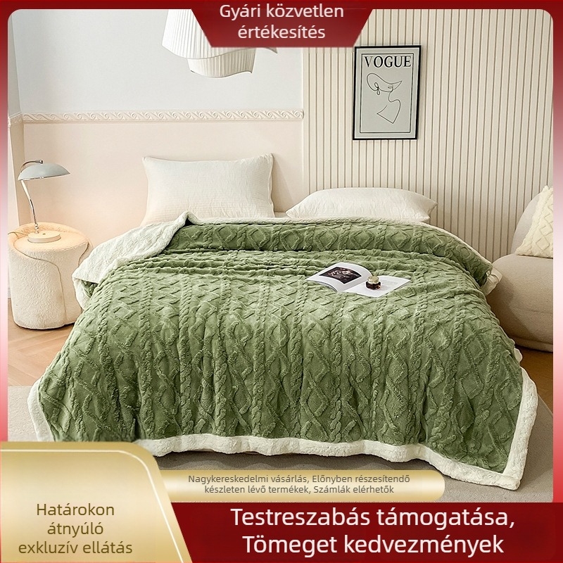 Egyszínű, kétszeres rétegű flanelpléd jacquard tafta díszítéssel