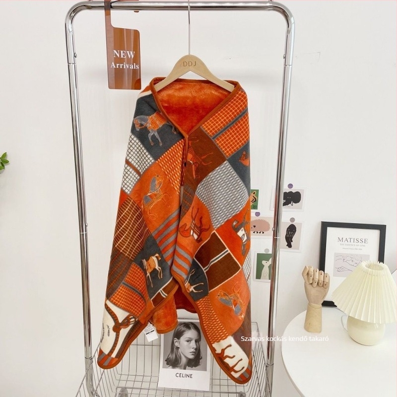Dívány pléd kettős réteg fleece-béléssel, geometriai mintával, japán stílusú, kanapéra, irodába és kollégiumba