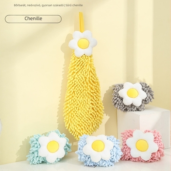 Chenille virágmintás kéztörlő, kémiai rostból, 80–100 g, 19 szál, varrt él, testreszabás lehetséges