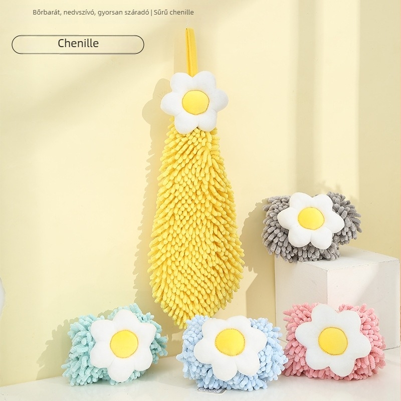 Chenille virágmintás kéztörlő, kémiai rostból, 80–100 g, 19 szál, varrt él, testreszabás lehetséges