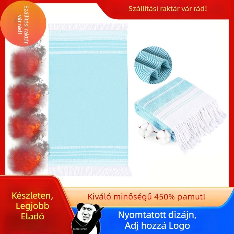 Strand törölköző 100% pamutból, gyémánt jacquard mintával és bojtokkal, GSM 400–500, 40 szál, YC márka