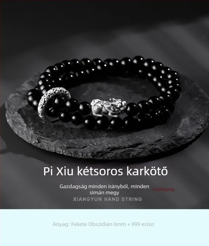 Két rétegű obsidián gyöngyös karkötő nőknek, kézzel készített ősi stílusú ékszer