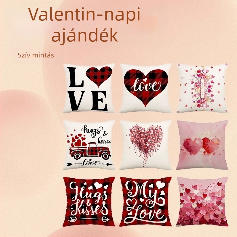 Valentin-napi témájú nappali párnahuzat; logónyomás lehetséges