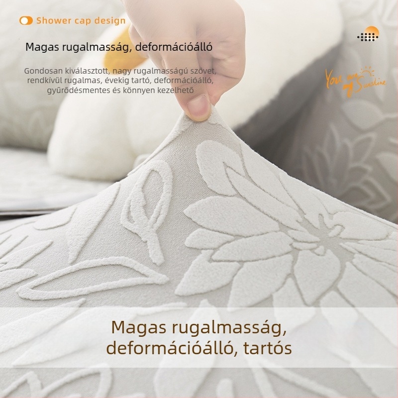 Krémszínű rugalmas kanapéhuzat, teljes lefedettség, univerzális minden évszakhoz, egy darabból álló, macskakarmolás elleni védelemmel