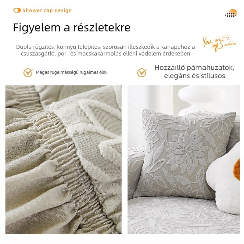 Krémszínű rugalmas kanapéhuzat, teljes lefedettség, univerzális minden évszakhoz, egy darabból álló, macskakarmolás elleni védelemmel