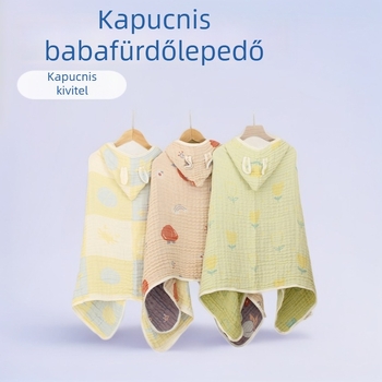 Baba géz-pamut fürdőlepedő kapucnival, puha és lélegző viselhető köpeny