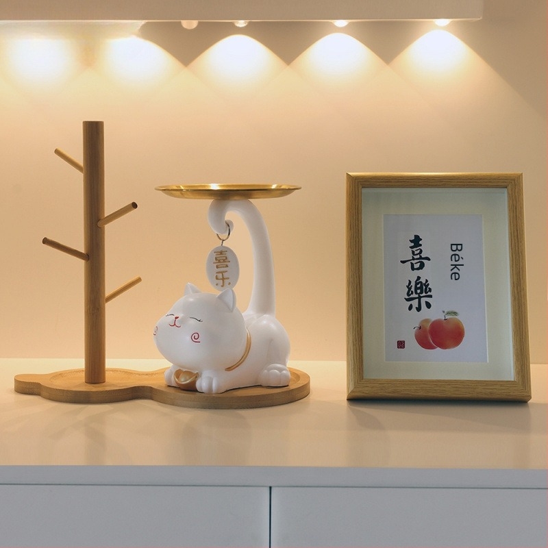 Lucky Cat bejárati kulcstartó tál - gyanta, egyszerű, modern stílus, testreszabható dekoráció